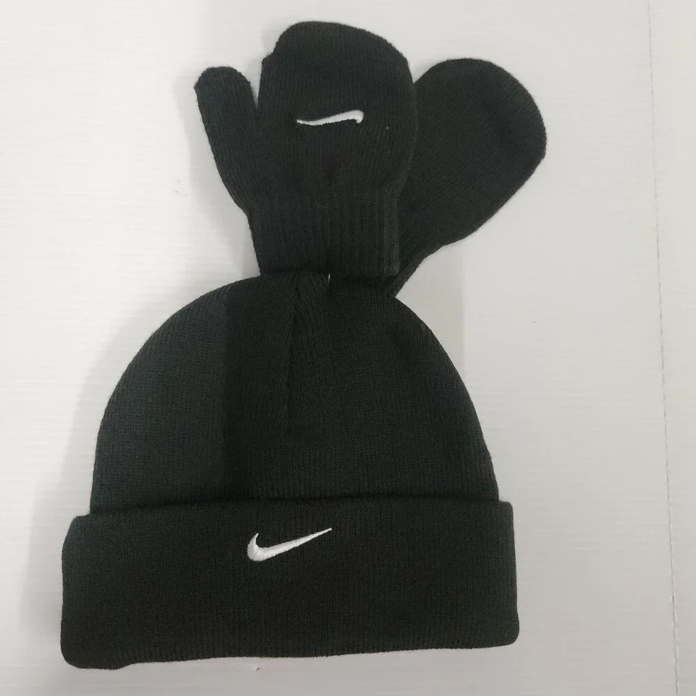 Nike Alabama Toddler Beanie Hat and Mittens Set Black Red a Logo 2pc Size 2/4T